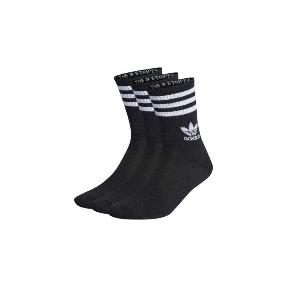 Adidas black cotton socks for men, fall/winter collection, featuring 52% cotton, 44% polyester, 3% spandex, 1% polyamide.