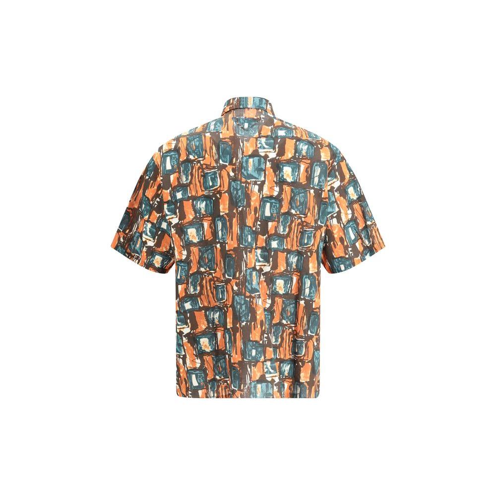 Prada Batista Squared multicolored geometric shirt, short sleeves, classic collar, tone-on-tone buttons, cotton, regular fit.