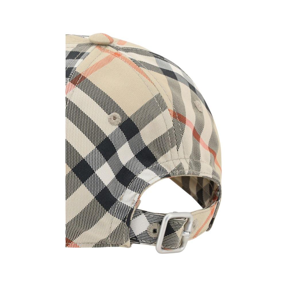 Burberry baseball hat with adjustable back closure and iconic Check Archive pattern, featuring the Equestrian Knight logo.