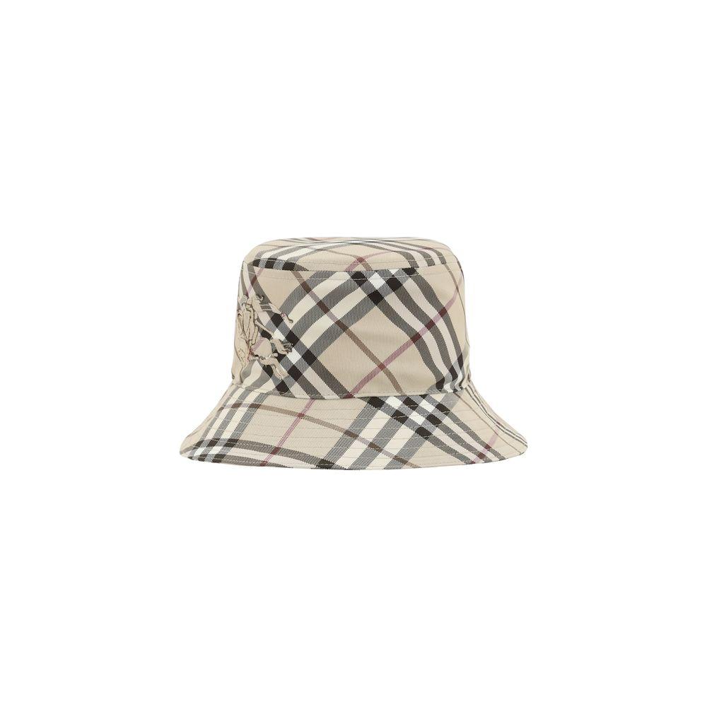 Burberry Bucket Hat with iconic Check Archive print and embroidered Equestrian Knight logo on front.