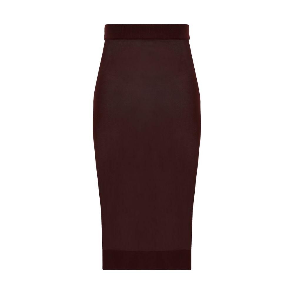 Saint Laurent Midi Skirt with elastic waistband and slim fit, semi-sheer black design