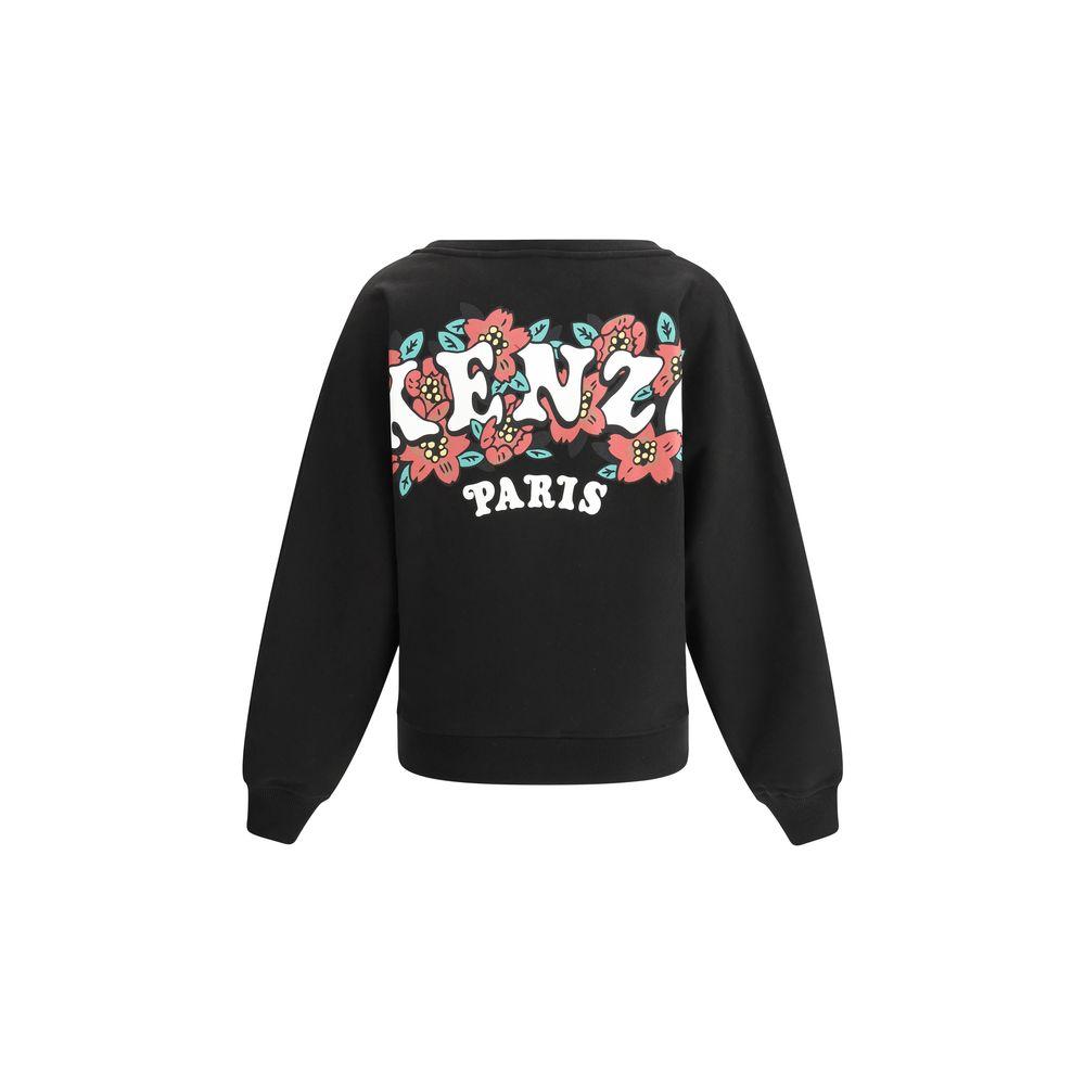 Black Kenzo sweatshirt with contrasting maxi print and iconic monogram, featuring a ribbed boatneck, cuffs, and hem, regular fit.