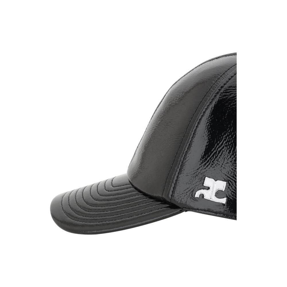 Courrèges Reedition Baseball Hat with embroidered logo, shiny design, and adjustable back closure. Premium fashion accessory.