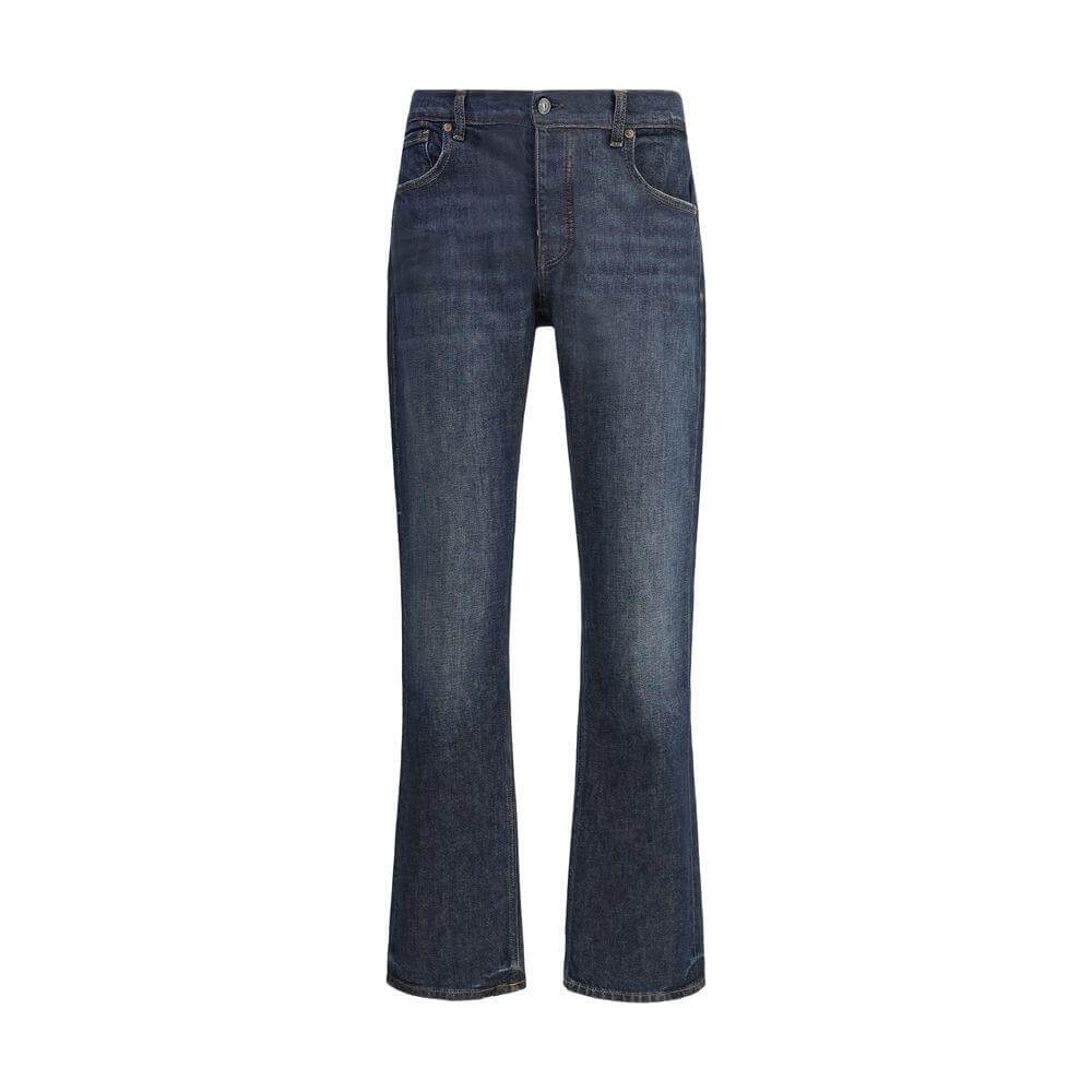 7FOR Roadmap Jeans with five-pocket design, medium waist, straight fit in dark cotton. Features zipper-and-button closure and belt loops.