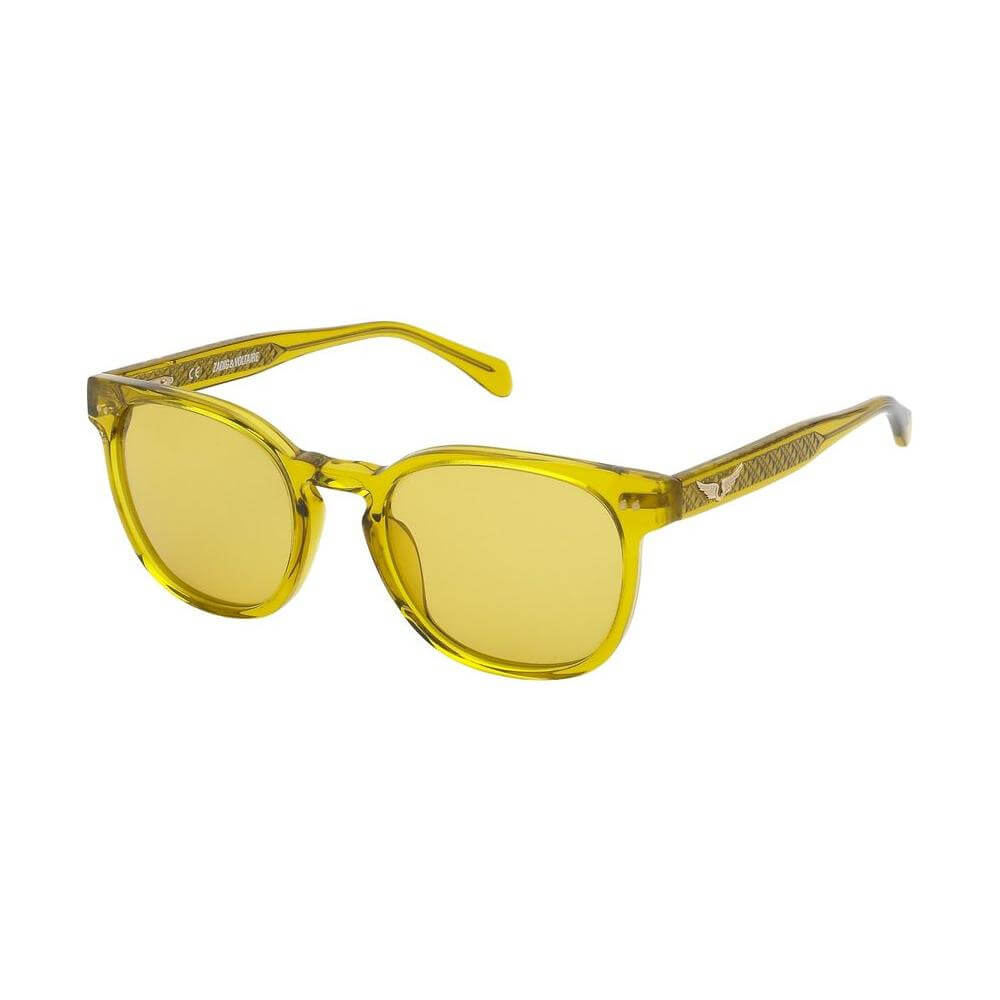 Zadig & Voltaire brown acetate unisex sunglasses with yellow lenses, size 53/21/140 mm, offering 100% UV protection.
