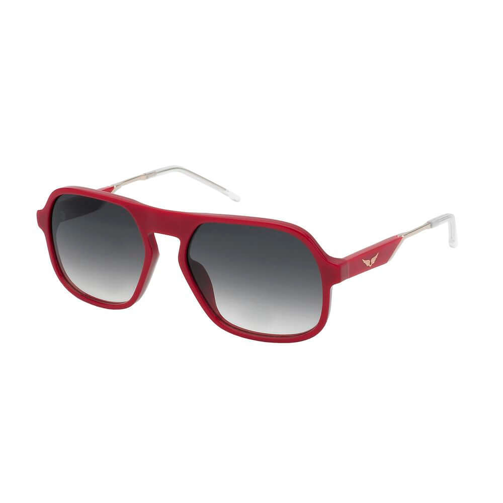 Zadig & Voltaire red acetate sunglasses with grey gradient lenses, women's eyewear model SZV365-5709FA, size 57/17/140mm.