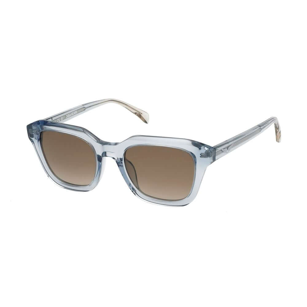 Zadig & Voltaire blue acetate sunglasses with brown gradient lenses, style SZV364-5006N1, featuring measurements 50/20/140mm.