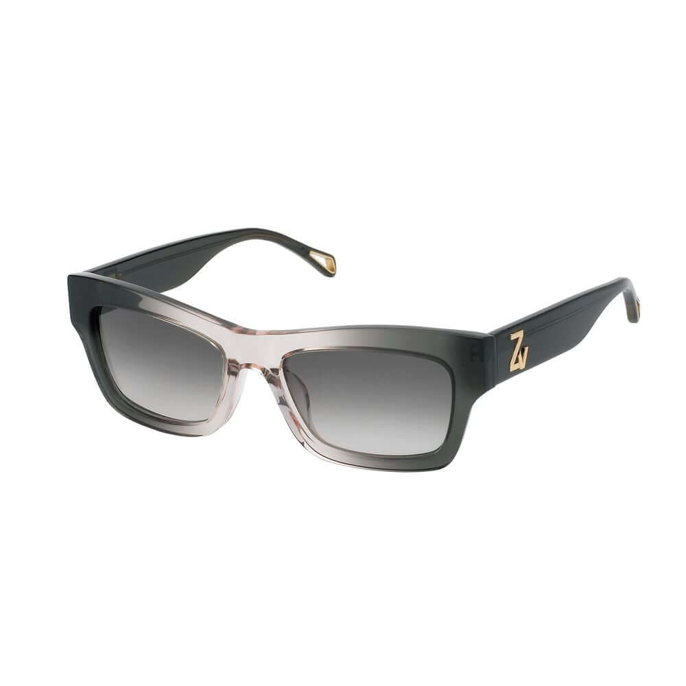 Zadig & Voltaire multicolor acetate sunglasses with green and brown gradient lenses, featuring a gold logo on the temple.