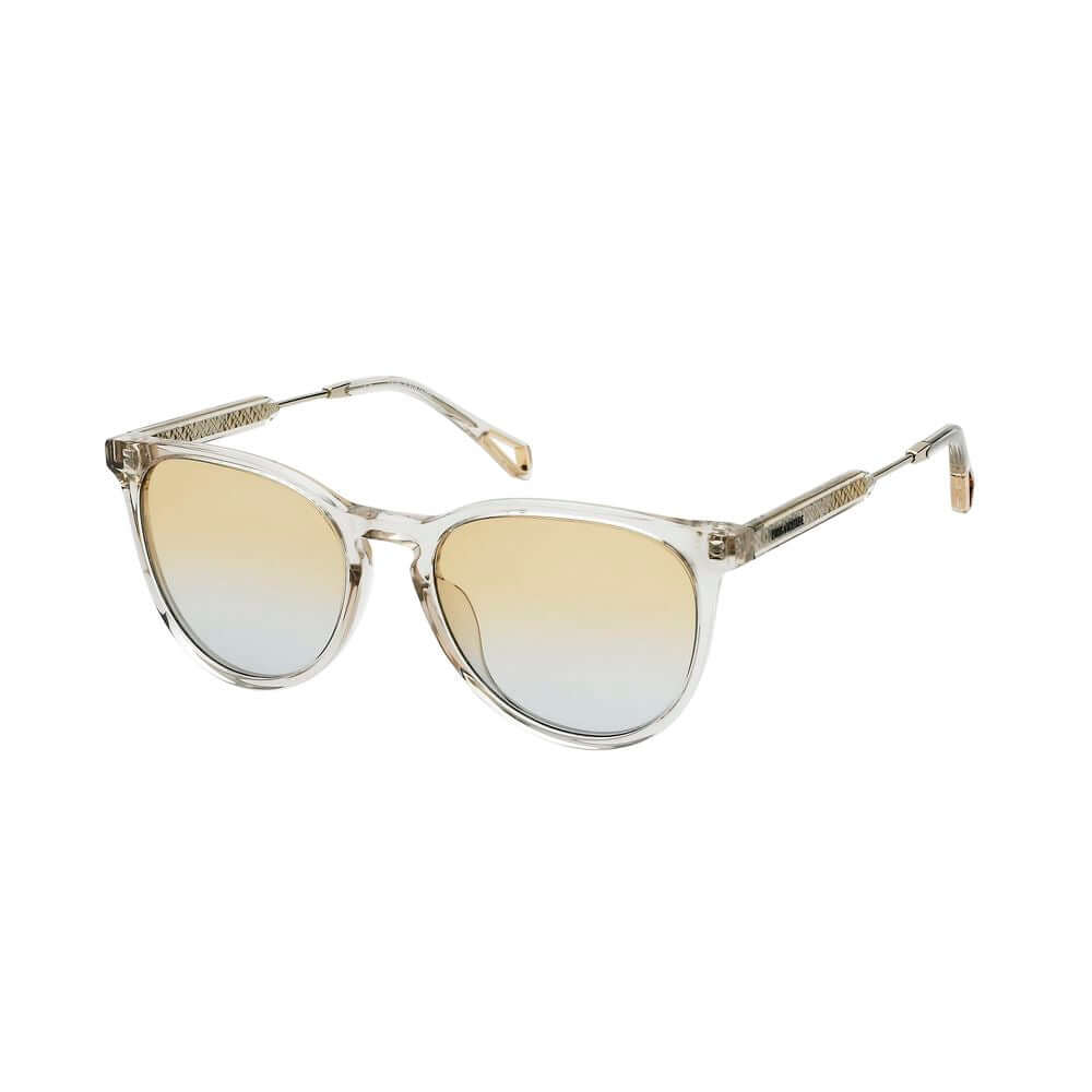 Zadig & Voltaire beige acetate sunglasses with yellow-blue gradient lenses, women’s style SZV3345407T1. Lens/Bridge/Temple: 54/18/140mm.