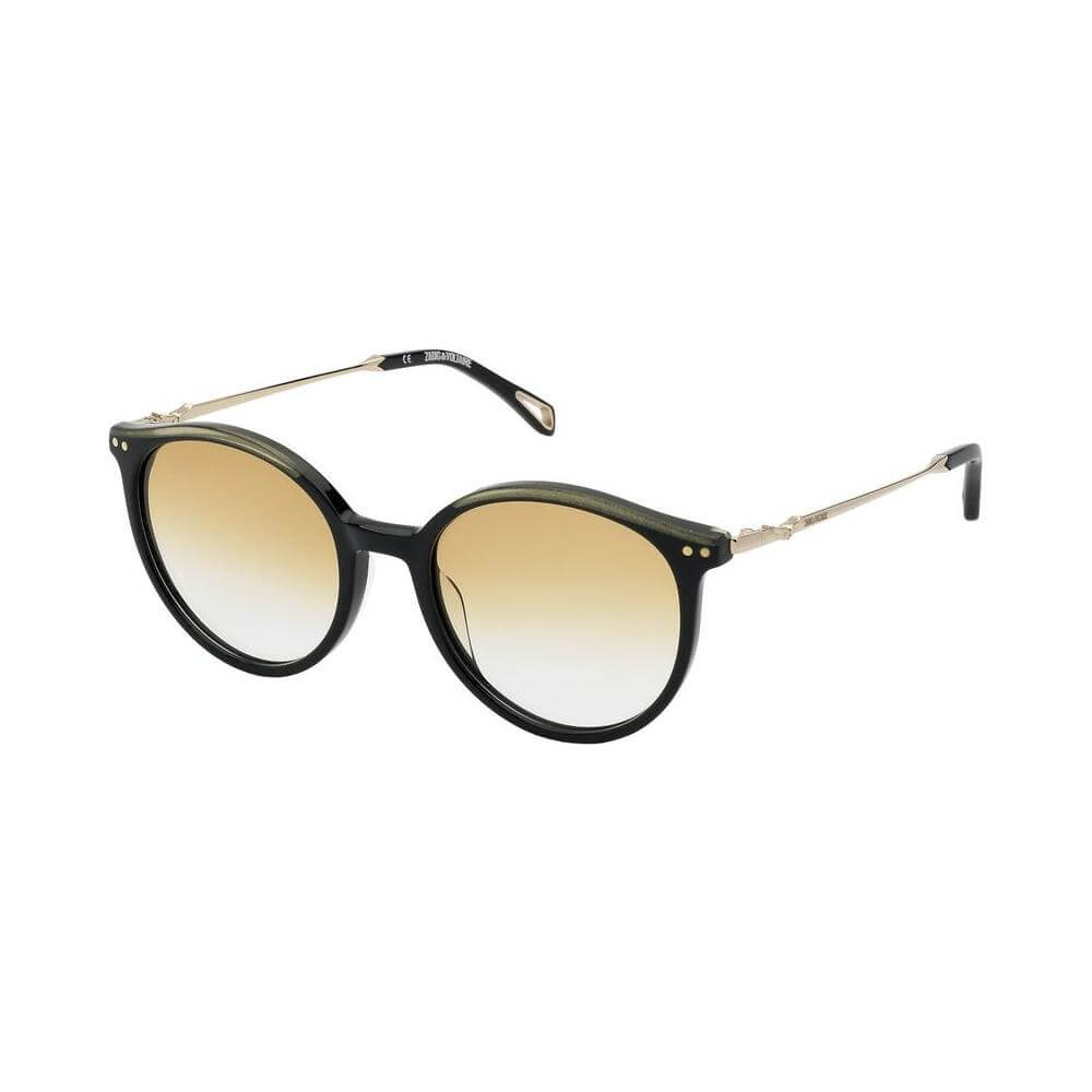 Zadig & Voltaire black metal sunglasses with brown gradient lenses, model SZV322-520700, size 52/19/135mm for women.