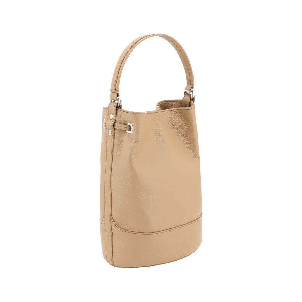 Zanellato Monda Bucket Bag in grained leather with single handle, leather drawstring closure, and iconic brand monogram on the front.