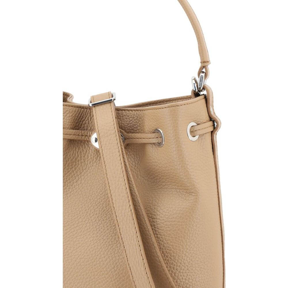 Zanellato Monda Bucket Bag in grained leather, featuring top drawstring closure, swivel handle, and iconic monogram detail.