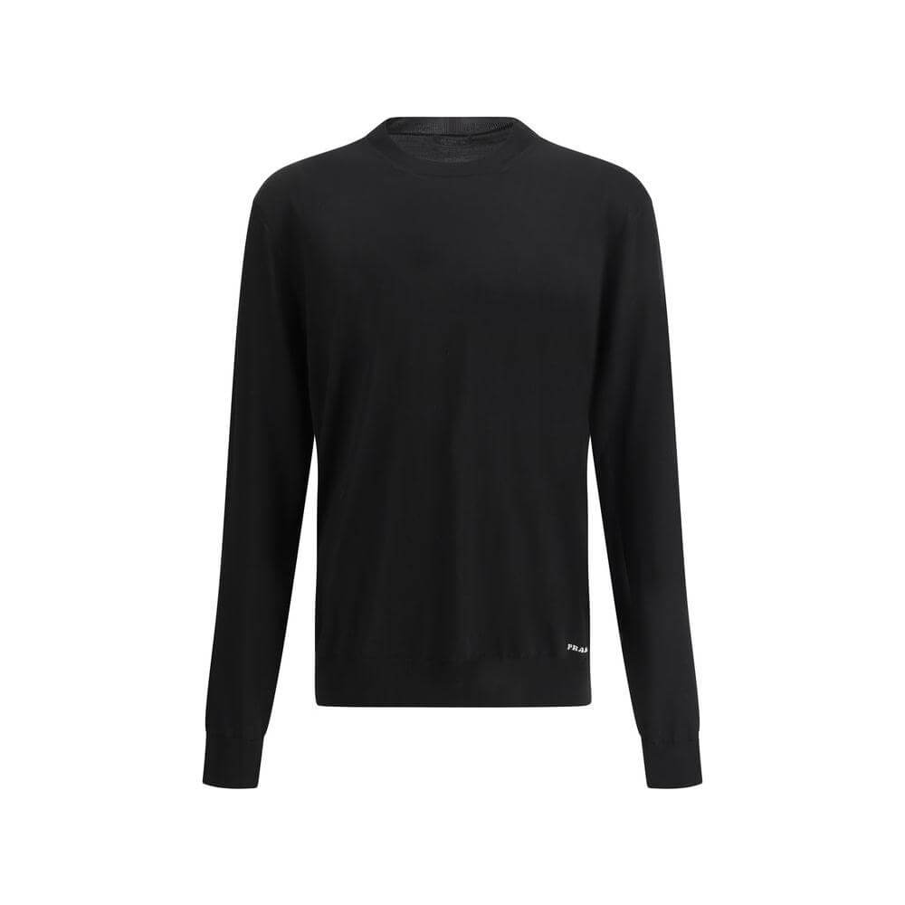 Prada Recycled Silk Sweater with ribbed crew neck and monochrome design featuring iconic brand monogram.