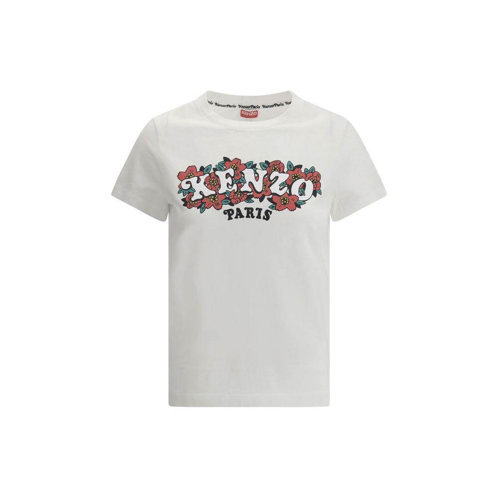 Kenzo t-shirt with ribbed crew neck and iconic brand monogram print, featuring a monochrome pattern, front view.