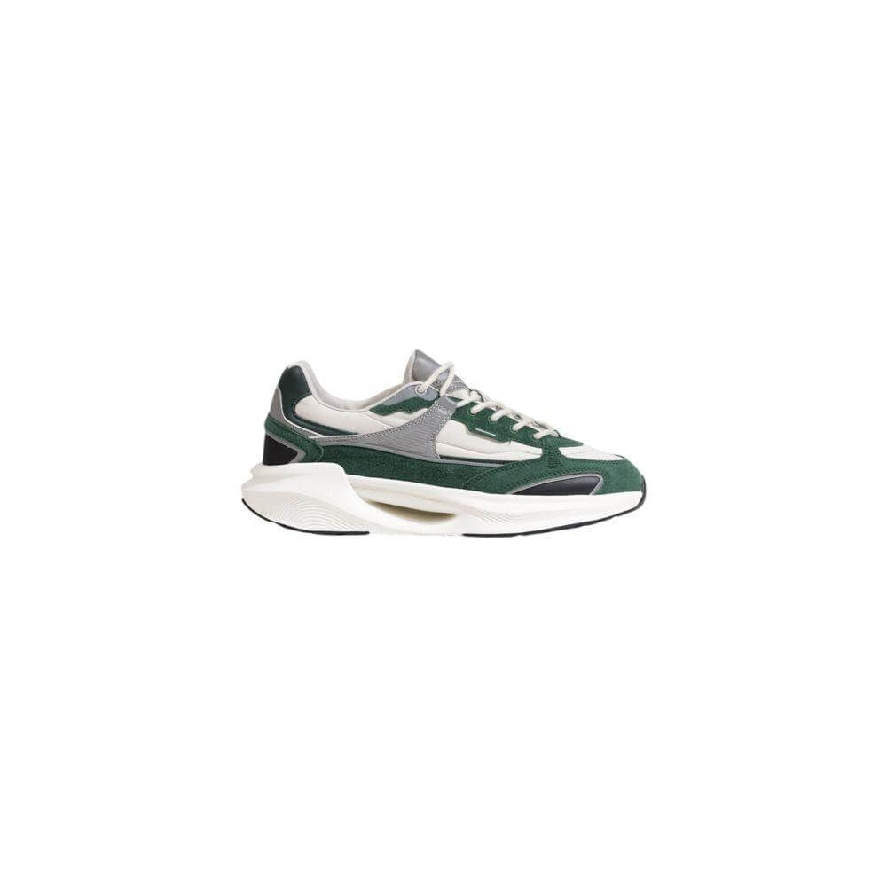 D.A.T.E. men's green leather sneaker from the Fall/Winter collection, showcasing sleek design and premium 100% leather composition.