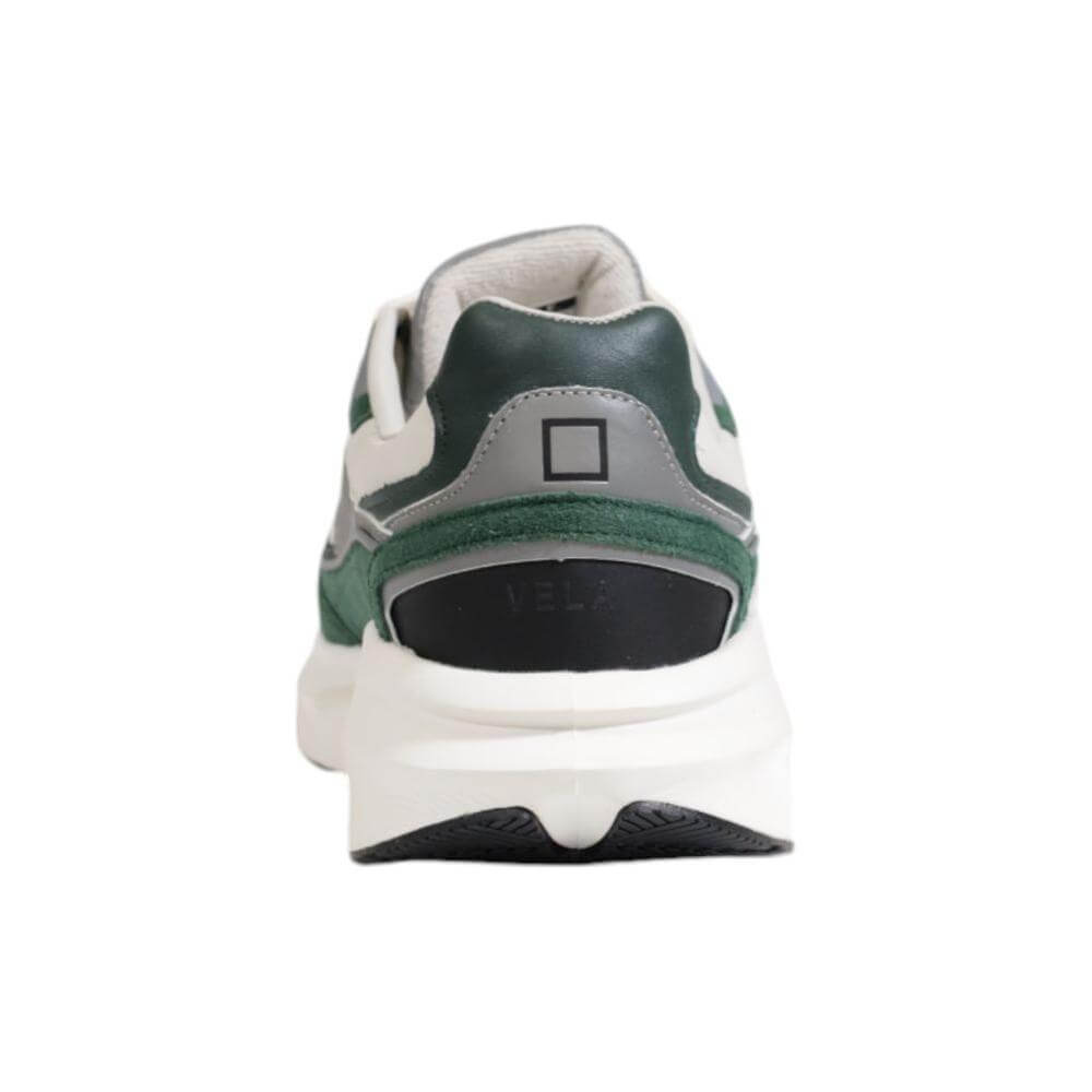 Rear view of D.A.T.E Green Leather Sneaker from Fall/Winter collection, made of 100% leather. Ideal men's footwear.