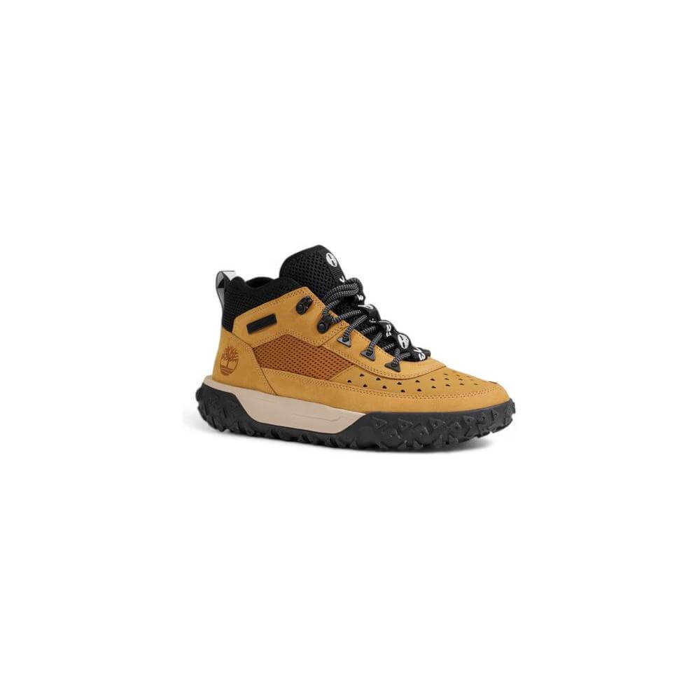 Timberland brown recycled leather sneaker with mid-cut design and rubber sole, featuring sustainable materials for eco-friendly style.