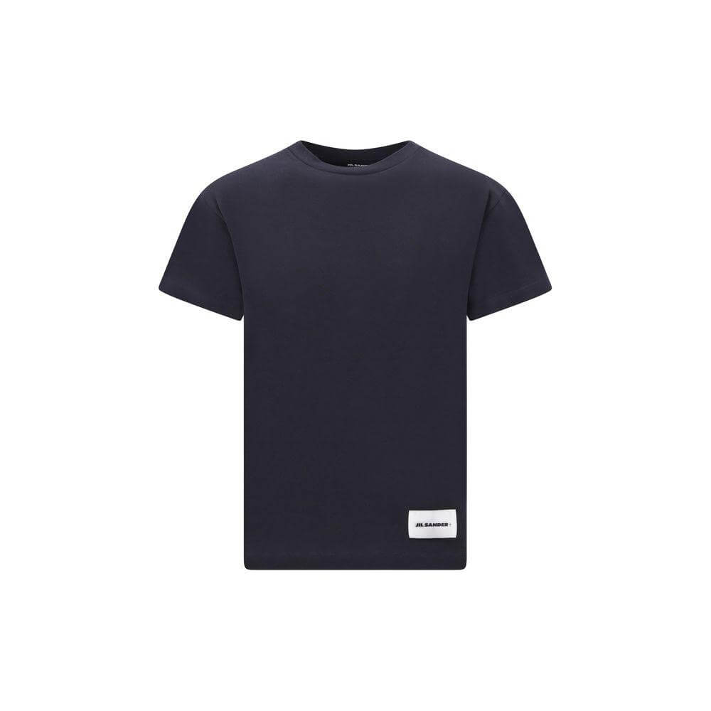 Jil Sander cotton SS T-shirt with ribbed crew neck and fabric patch logo, monochrome, sold in pack of 3.