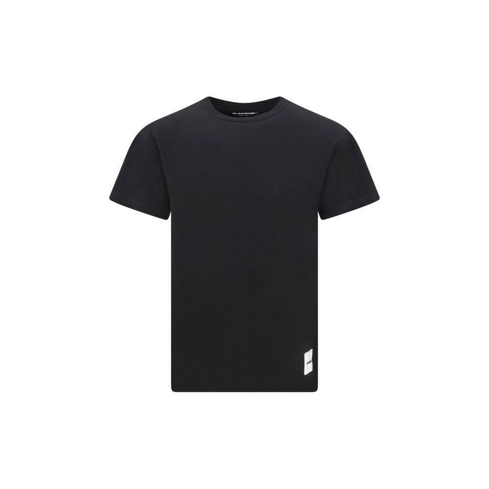 Jil Sander cotton SS T-shirt with ribbed crew neck and monochrome pattern featuring fabric patch and brand logo, set of 3 tees.
