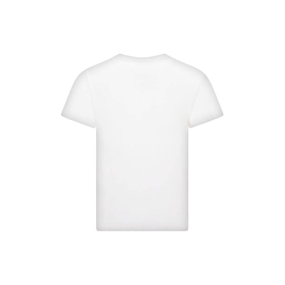 White Jil Sander cotton SS T-Shirt with ribbed crew neck and monochrome design, showing the back. Includes fabric patch with logo on front.