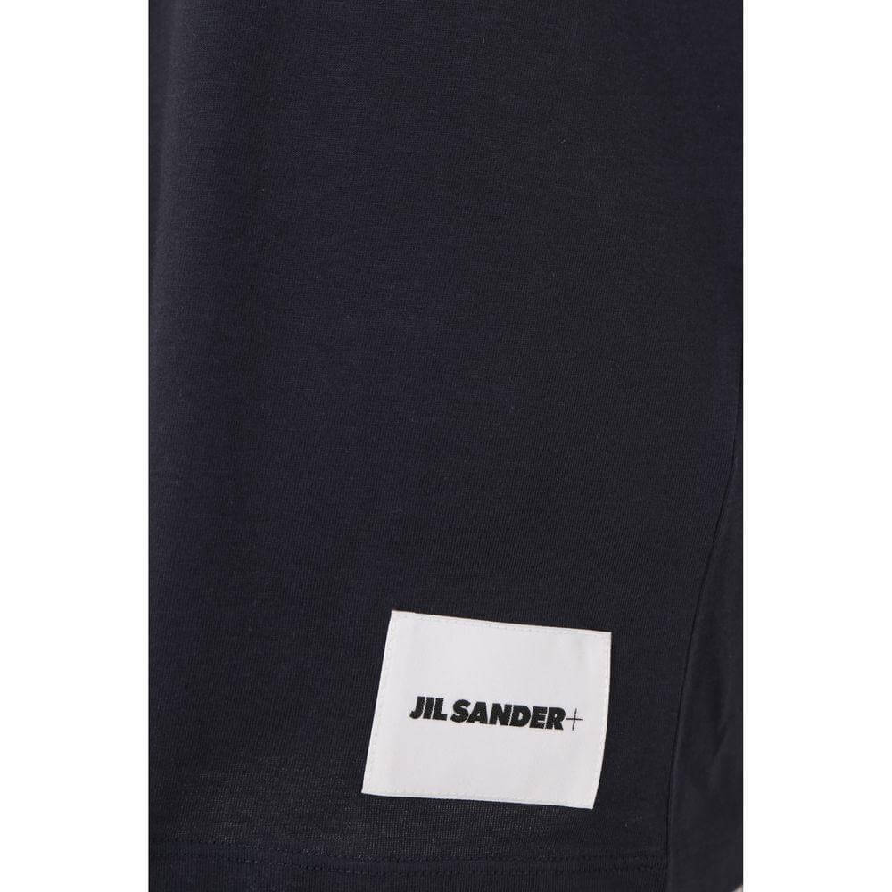 Jil Sander cotton SS T-Shirt with ribbed crew neck and monochrome design, featuring a contrast logo fabric patch on the front.