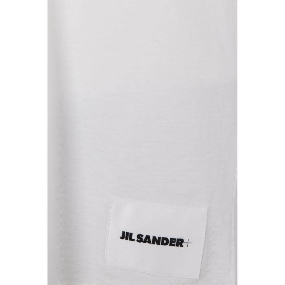 Jil Sander SS T-Shirt with ribbed crew neck and fabric patch featuring brand logo, part of 3-piece monochrome cotton set.