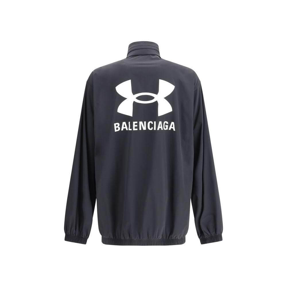 Balenciaga jacket with monochrome pattern, front zipper, hooded collar, elasticized hem and sleeves, iconic logo, oversize fit.