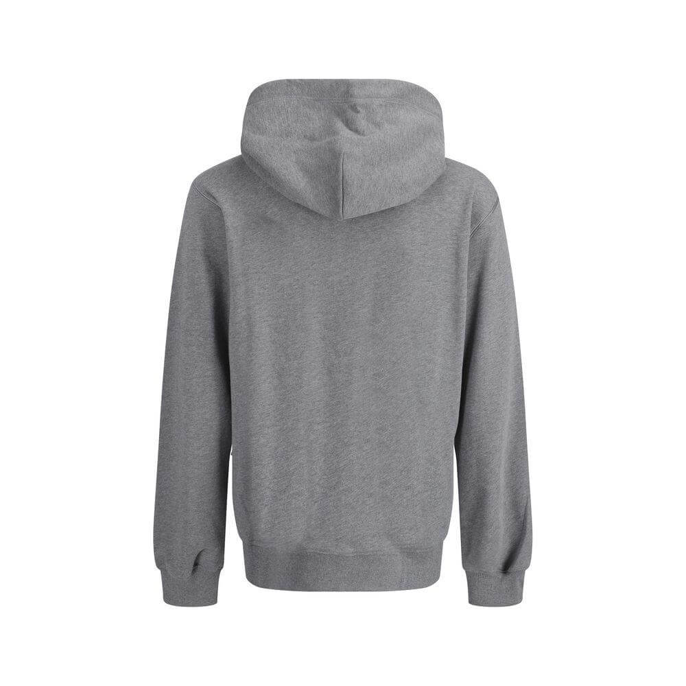 Dolce & Gabbana cotton hoodie with drawstring hood, ribbed cuffs, monochrome design, and D&G monogram plaque, gray back view.