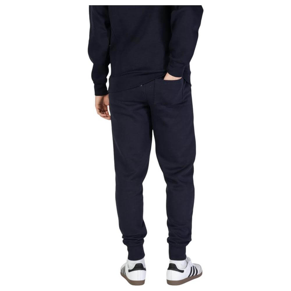 Rear view of Hydra Clothing men's blue cotton jeans from the Fall/Winter collection, showcasing casual fit made of 60% cotton, 40% polyester.