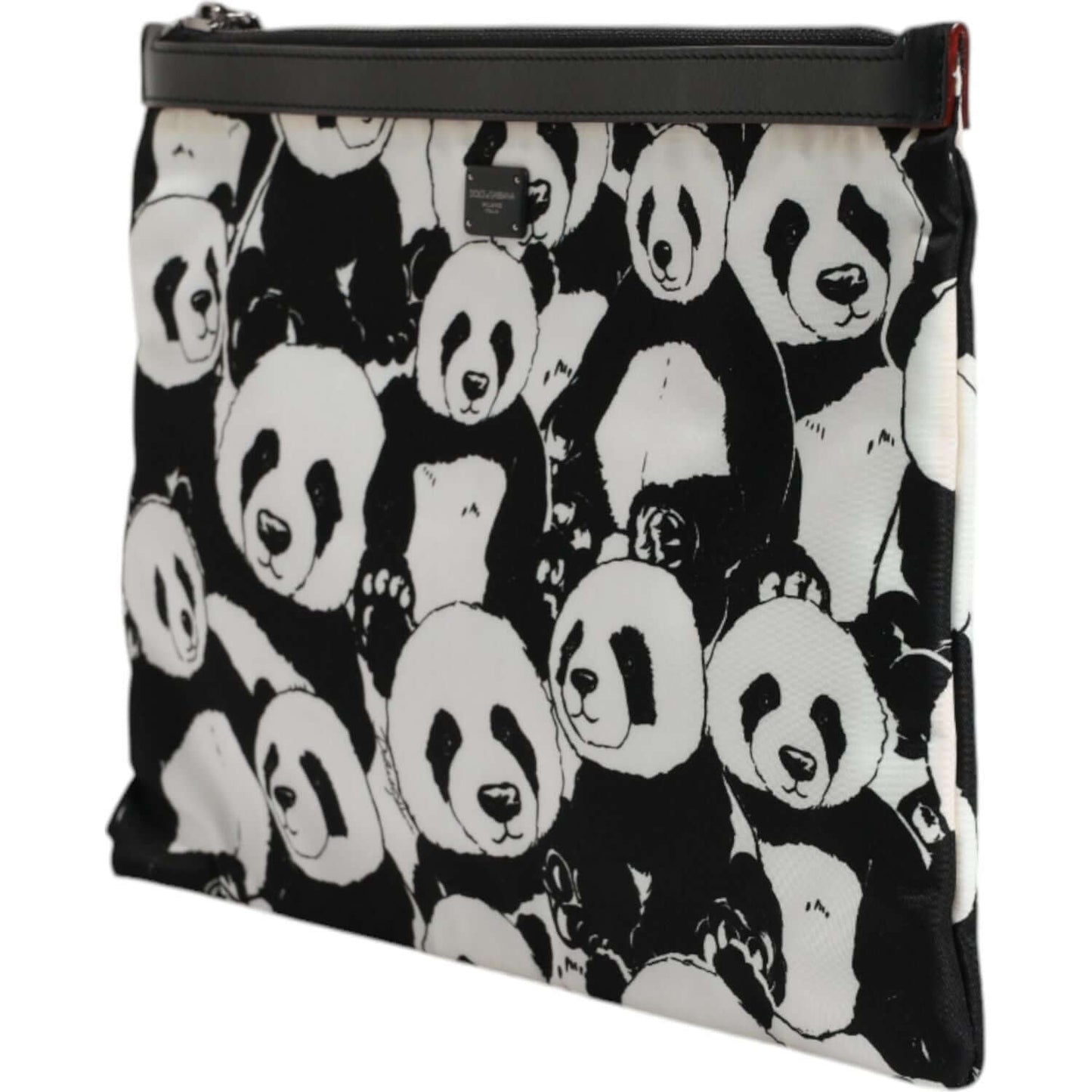 Dolce & Gabbana black and white panda pattern clutch pouch bag with top zip closure and gunmetal-tone hardware
