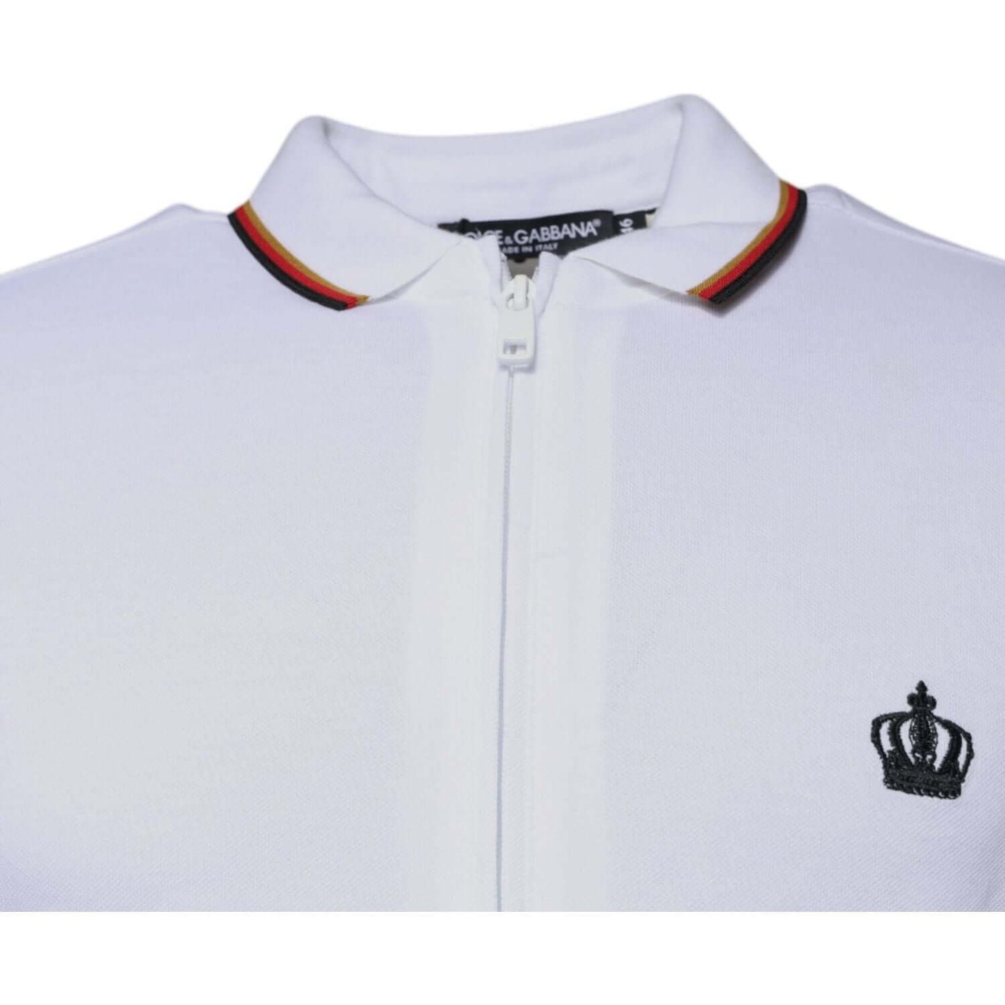 Dolce & Gabbana white crown full zip men's sweatshirt, cotton-silk blend, collar detail, made in Italy, logo embroidered.