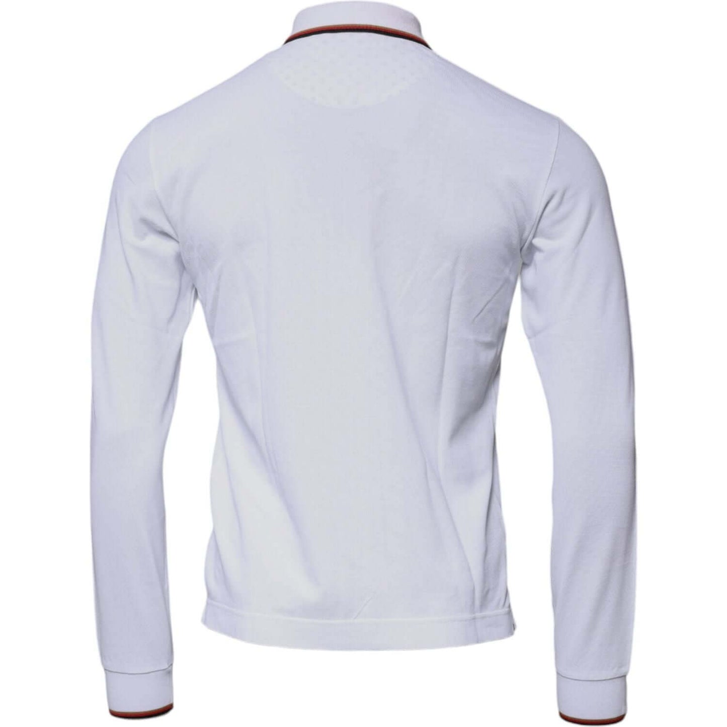 Back view of Dolce & Gabbana white crown men's full zip sweatshirt, 95% cotton 5% silk, stylish and comfortable, made in Italy.