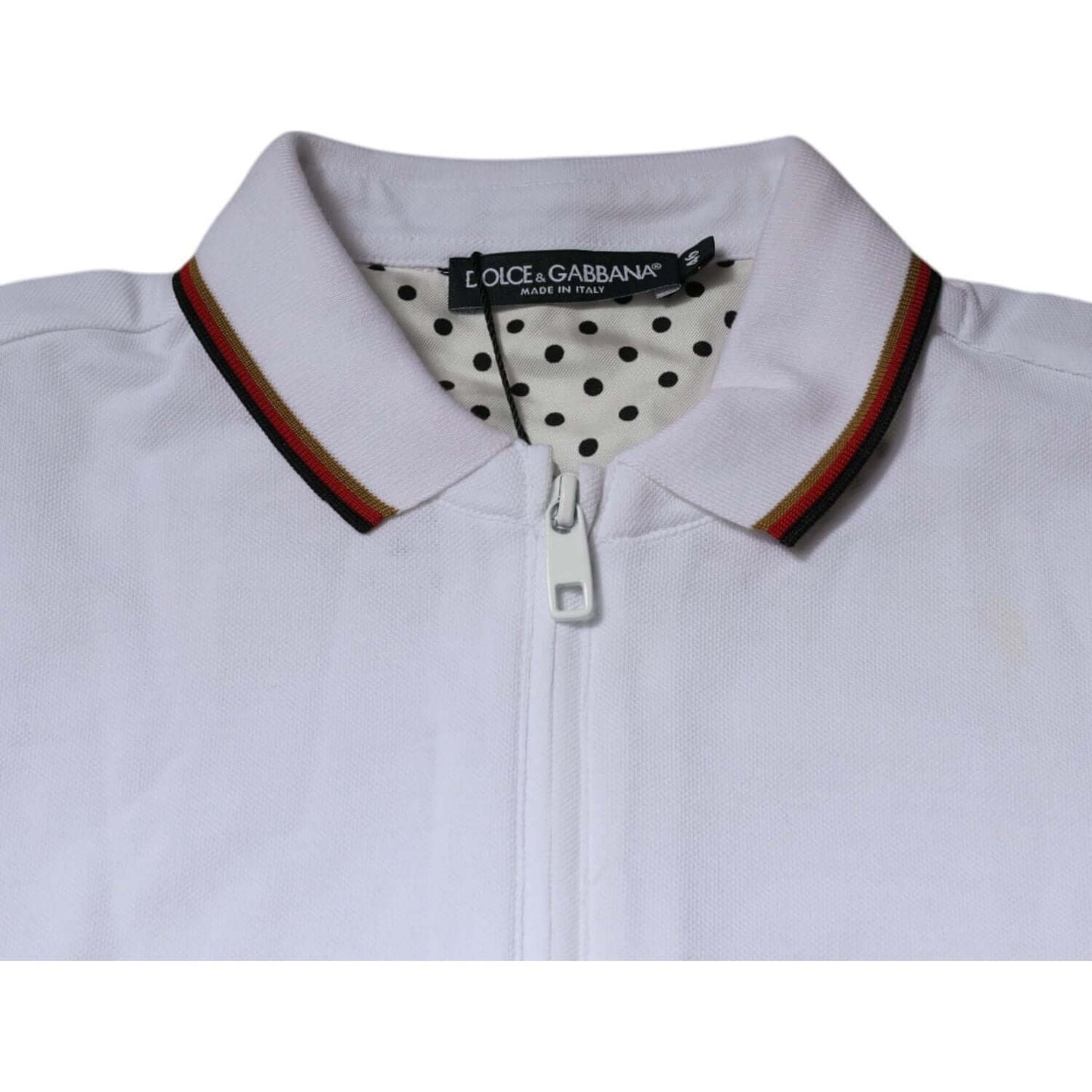 Dolce & Gabbana white crown men's full zip sweatshirt sweater with polka dot lining and zipper closure, made in Italy.