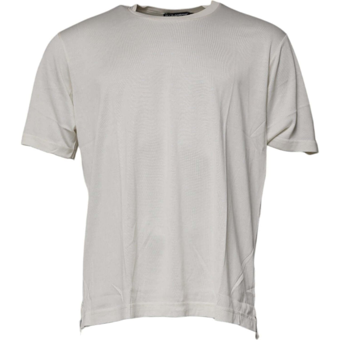 Dolce & Gabbana off white crew neck short sleeve t-shirt, 60% silk, 40% cotton, regular fit, logo details, made in Italy