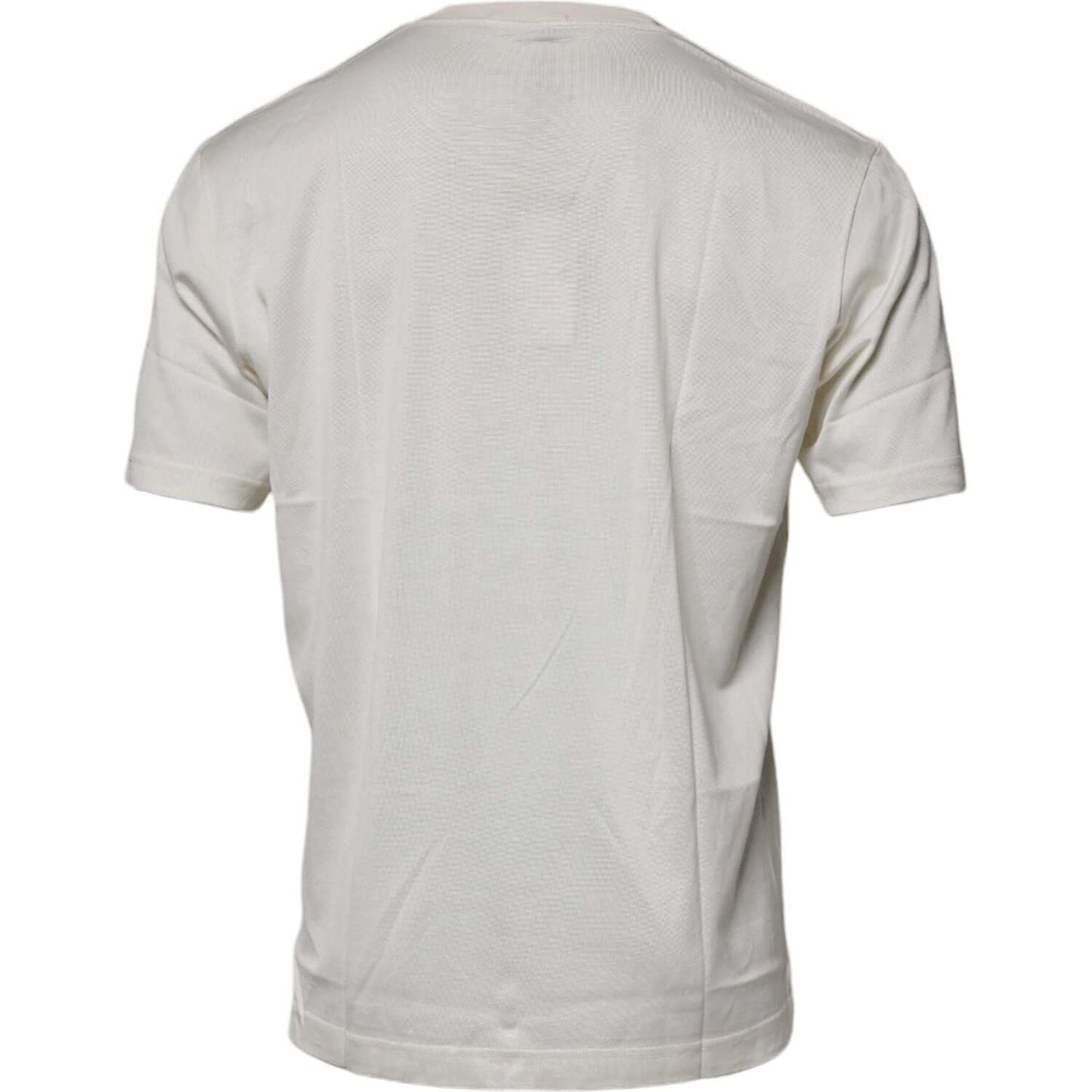 Back view of off white Dolce & Gabbana crew neck short sleeve t-shirt, 60% silk, 40% cotton, regular fit, made in Italy.