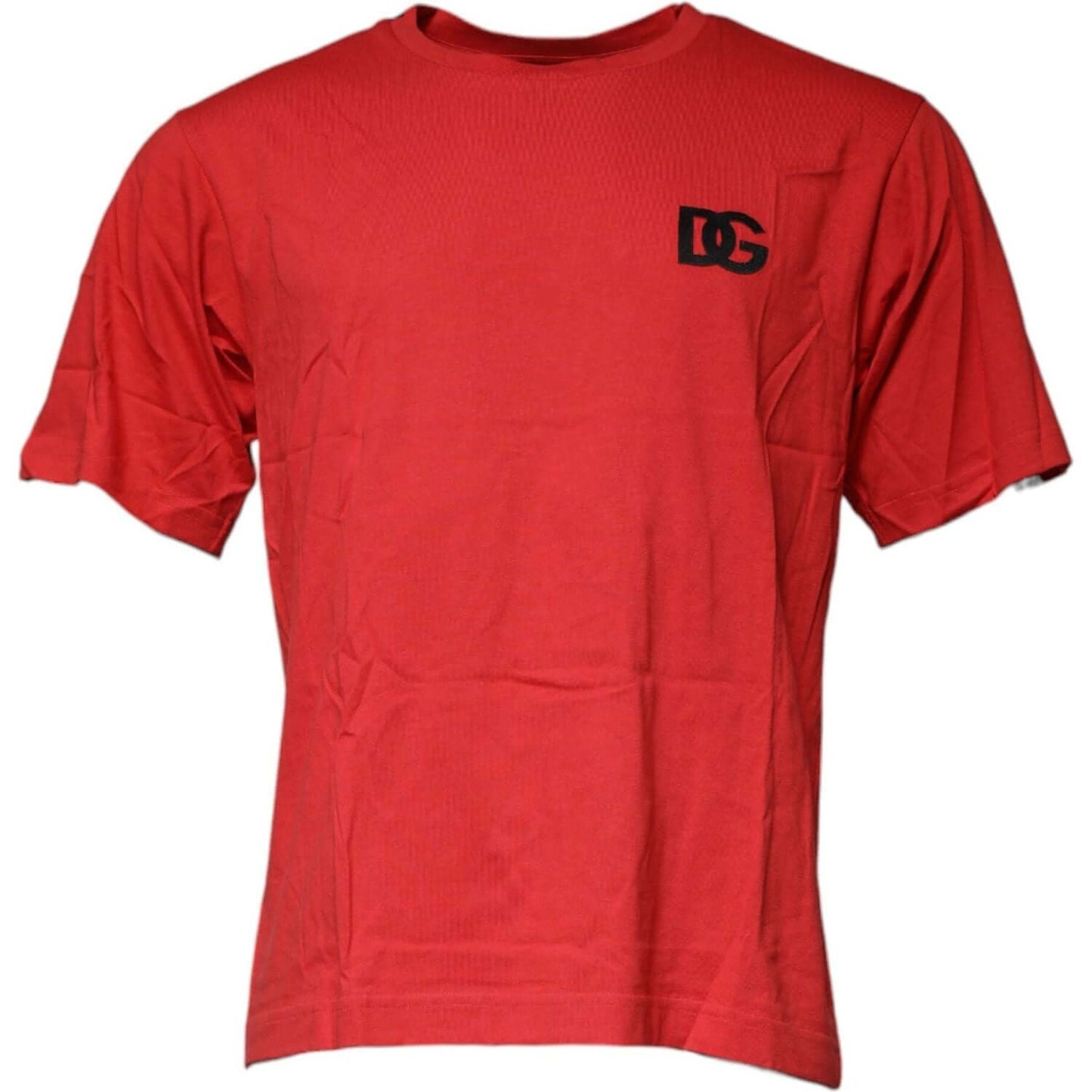 Dolce & Gabbana red cotton crew neck t-shirt with DG logo, short sleeves, made in Italy, regular fit, luxury fashion.