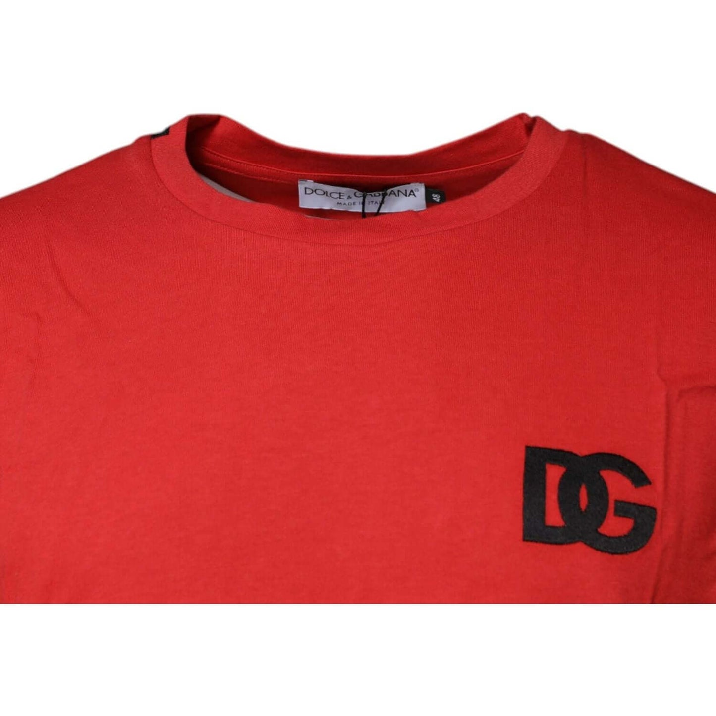 Dolce & Gabbana red cotton crew neck t-shirt with black DG logo, short sleeve, regular fit, made in Italy