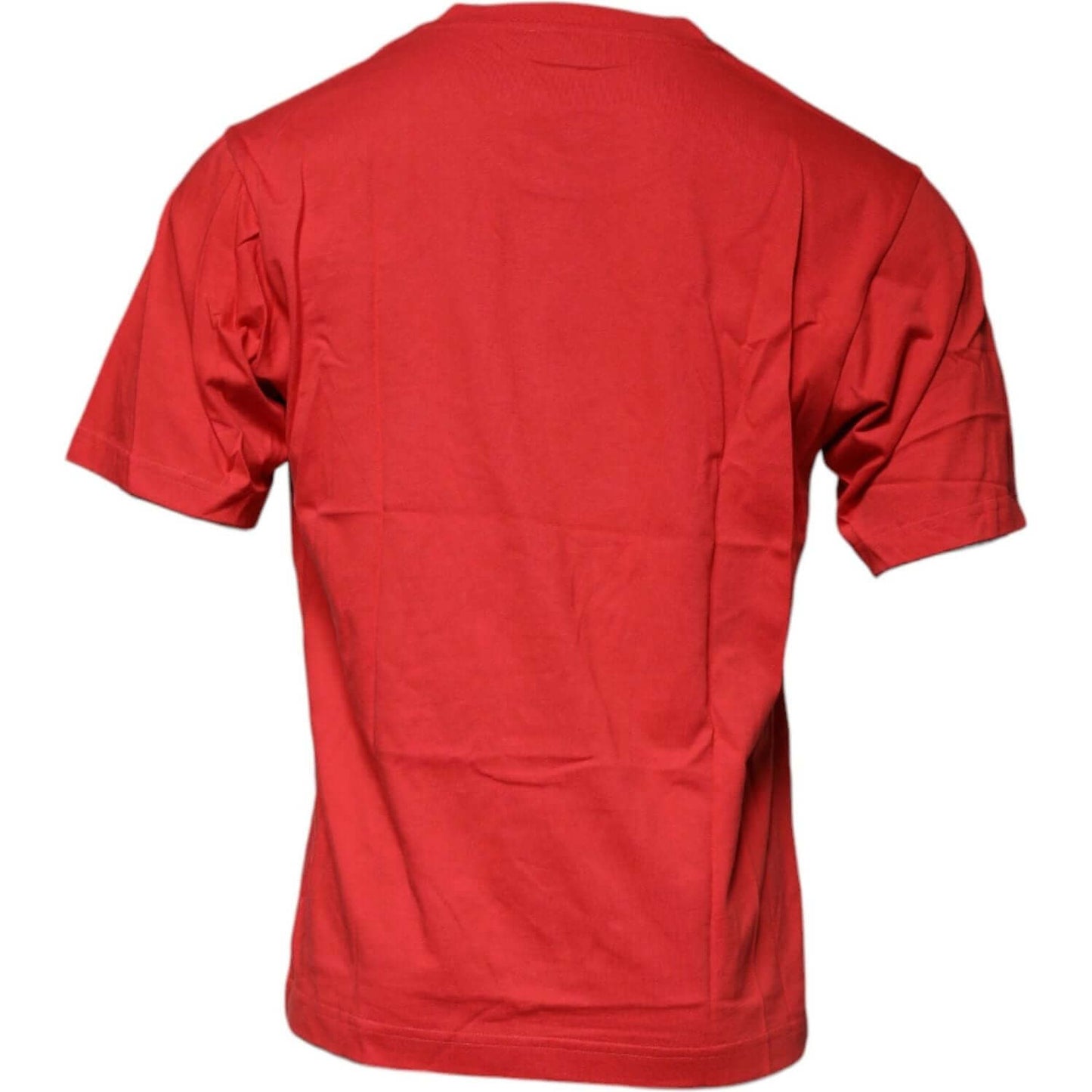 Back view of Dolce & Gabbana red cotton crew neck t-shirt with short sleeves and DG logo, regular fit, made in Italy.