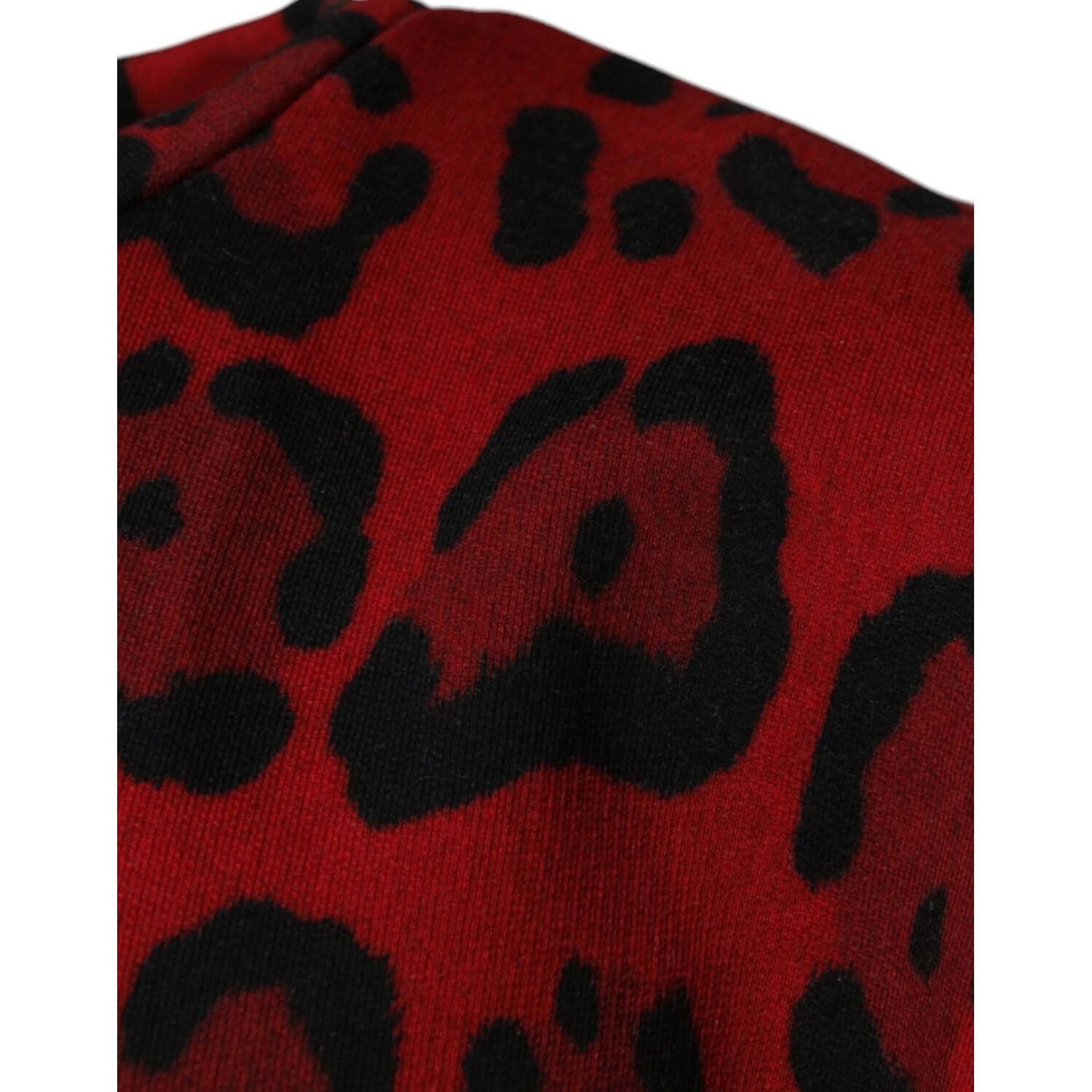 Dolce & Gabbana red leopard print cotton sleeveless t-shirt, close-up, showing luxurious pattern and texture, regular fit.