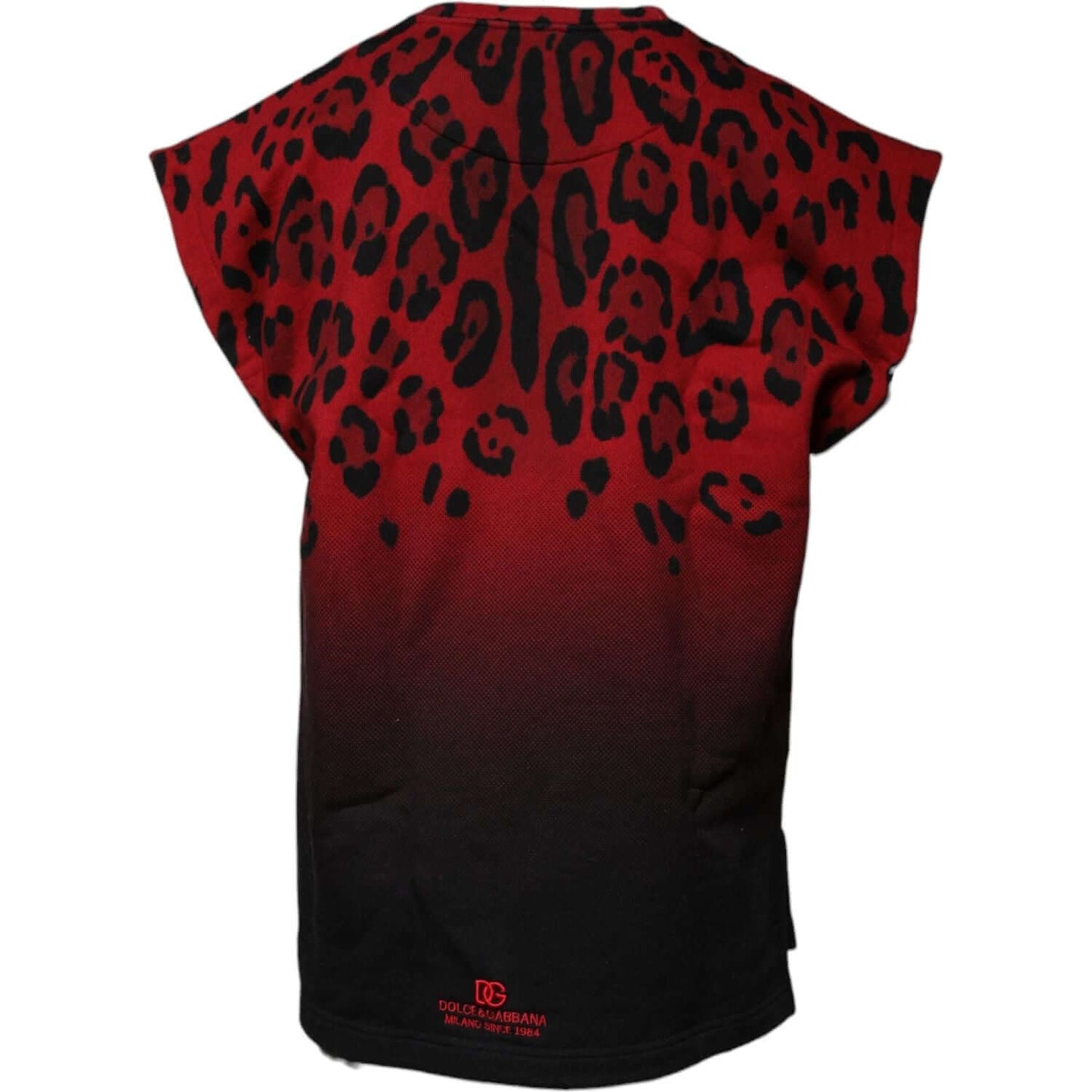 Dolce & Gabbana Red Leopard Print Sleeveless Cotton T-shirt, round neck, regular fit, authentic design, made in Italy, fashion top.