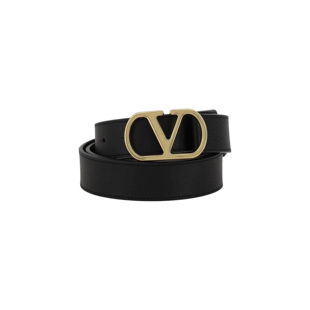 Valentino Garavani VLogo leather belt with gold buckle, luxury fashion accessory