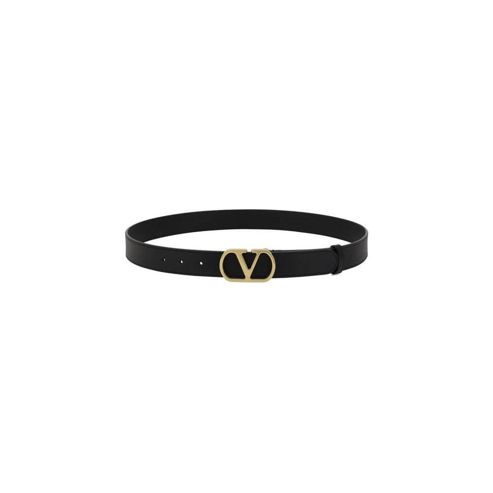 Valentino Garavani leather belt with iconic VLogo gold buckle, luxury fashion accessory