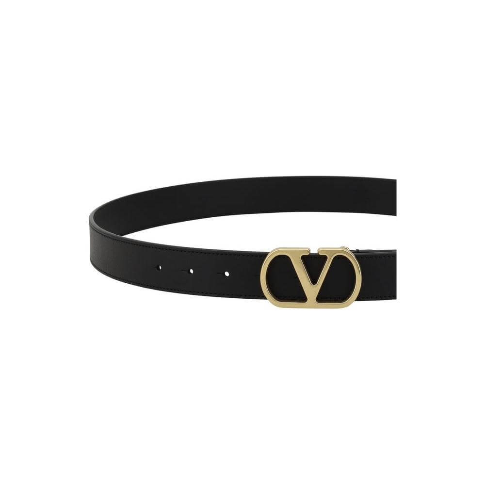 Valentino Garavani VLogo Belt with contrasting buckle, luxury leather accessory, elegant black design, iconic fashion statement.