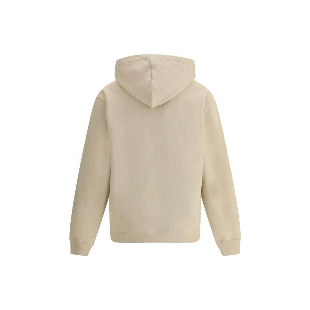 Back view of Jacquemus Logoed Hoodie in beige with a plush interior and ribbed cuffs.