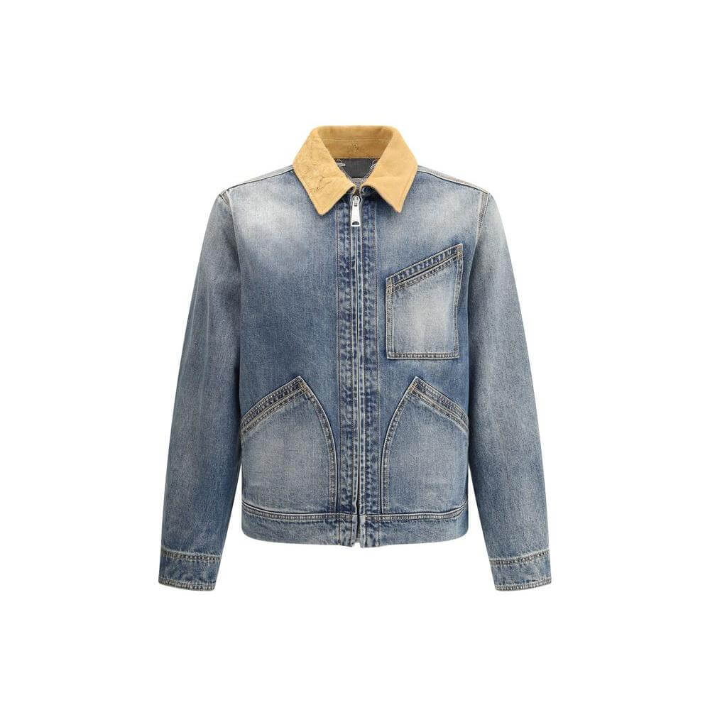 Alexander McQueen denim jacket with suede collar and front pockets