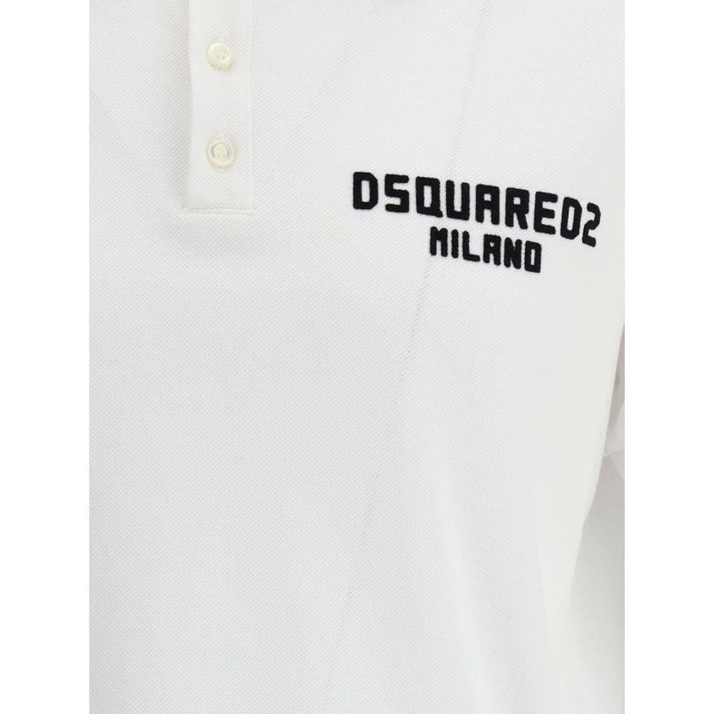 Dsquared2 white cotton tennis polo shirt with logo, featuring classic collar and buttons, stylish design with distinctive monogram.