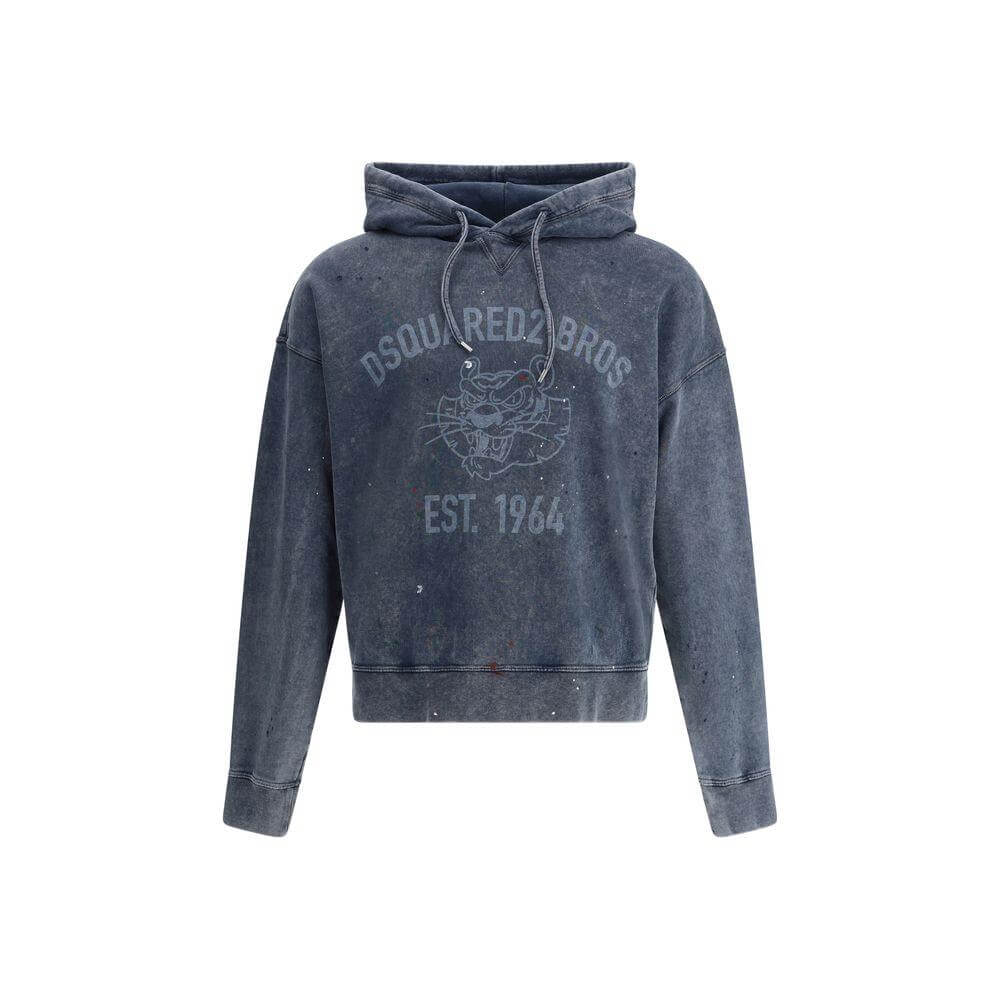 Dsquared² Cypro Hoodie in vintage design with monogram, adjustable drawstring hood, ribbed cuffs and hem, adding comfort and style.