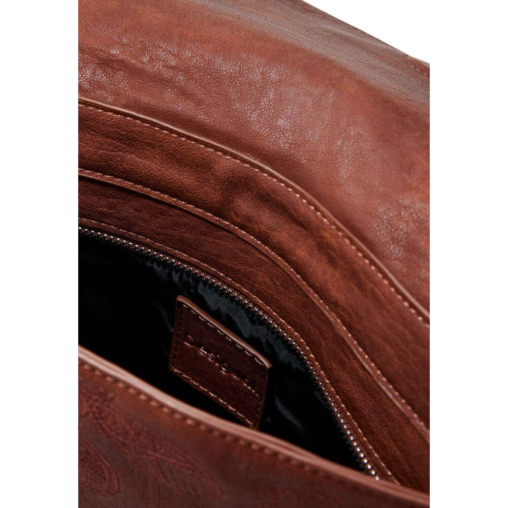 Interior view of Desigual brown polyethylene handbag, highlighting detailed stitching and premium texture.