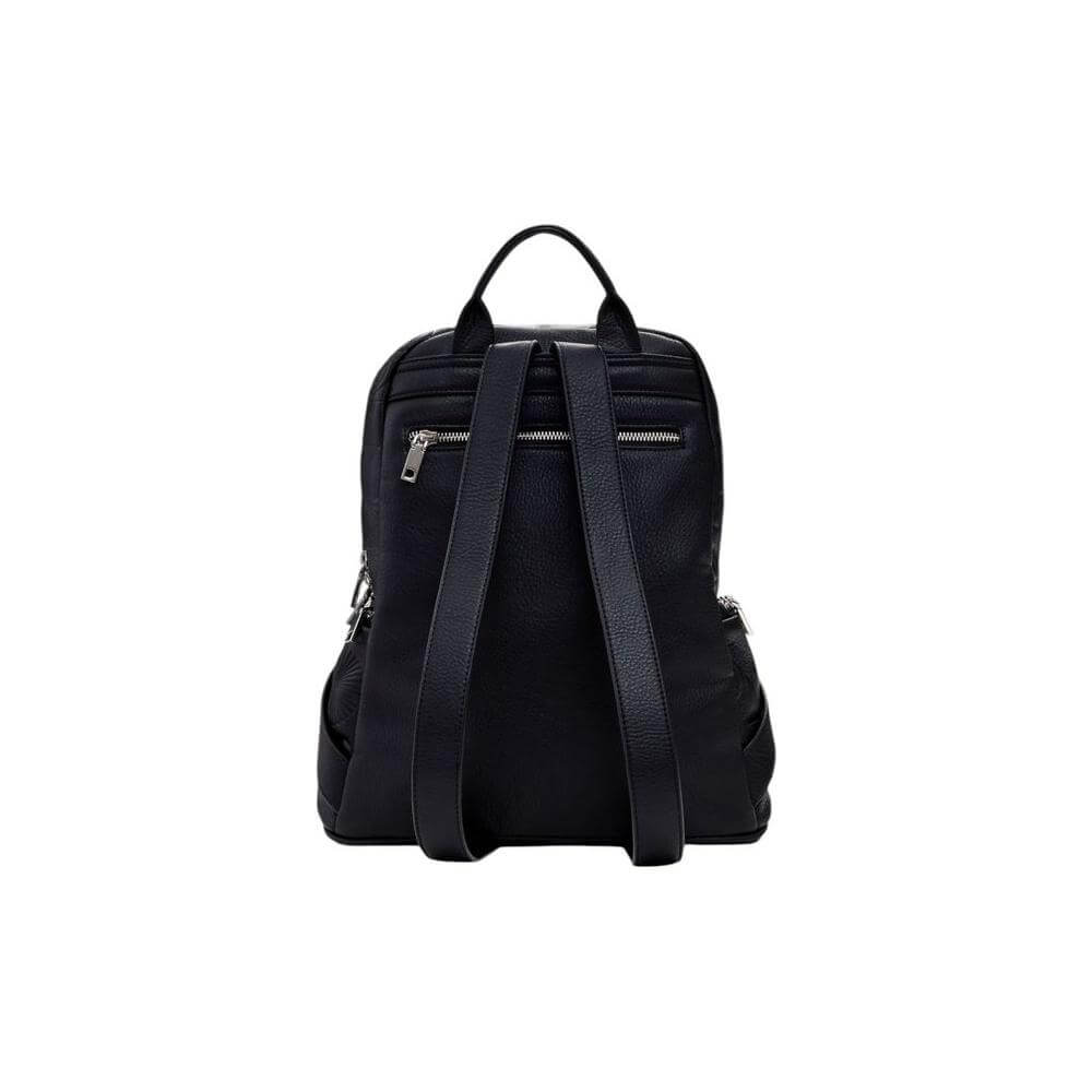 Back view of a Desigual black backpack with adjustable straps, suitable for spring/summer. Made of 100% polyurethane for women.