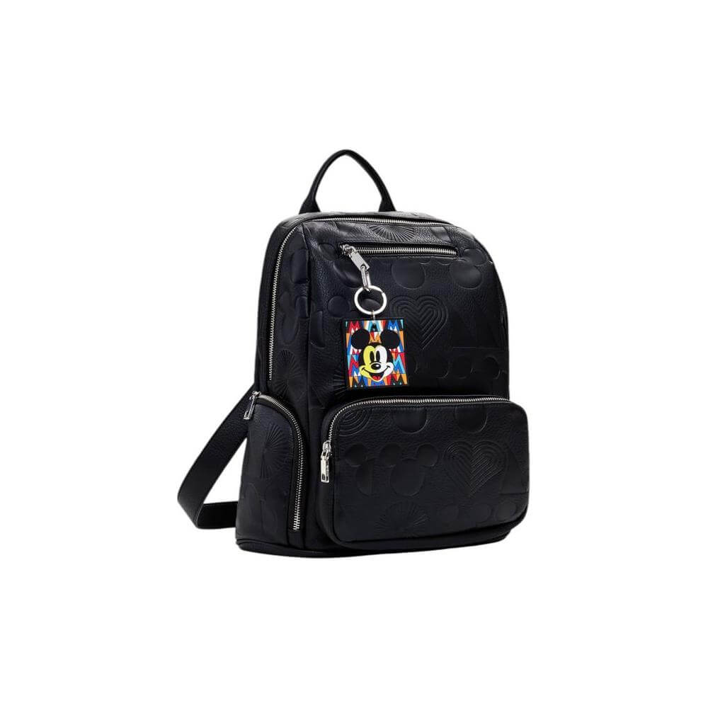 Desigual black polyethylene backpack with a colorful patch, women's spring/summer collection, 100% polyurethane, stylish and functional.